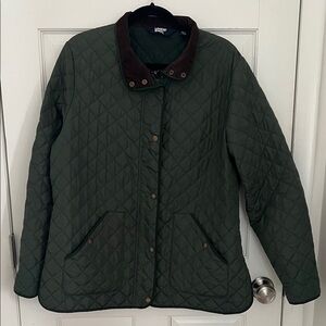 Lands' End Quilted Dark Green Barn Jacket with Brown Corduroy Collar, L/T 14/16